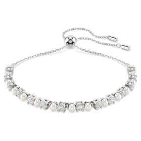 Bracciale Matrix con perla di cristallo, taglio rotondo, bianco, placcato in rodio