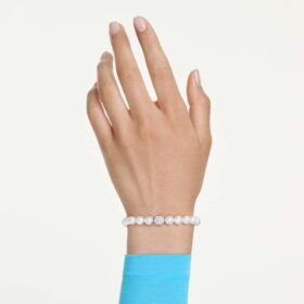 Bracciale Matrix con perle di cristallo, bianco, placcato in rodio