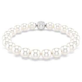 Bracciale Matrix con perle di cristallo, bianco, placcato in rodio