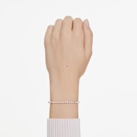 Bracciale Matrix con perle di cristallo, taglio rotondo, bianco, placcato oro rosa