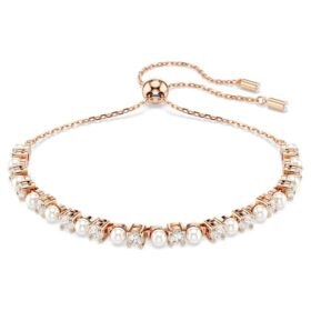 Bracciale Matrix con perle di cristallo, taglio rotondo, bianco, placcato oro rosa