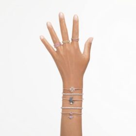 Bracciale Matrix Tennis con taglio rotondo, bianco, placcato in oro rosa