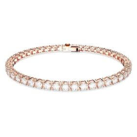 Bracciale Matrix Tennis con taglio rotondo, bianco, placcato in oro rosa