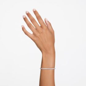Bracciale Matrix Tennis con taglio rotondo, bianco, placcato in rodio