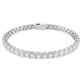 Bracciale Matrix Tennis con taglio rotondo, bianco, placcato in rodio