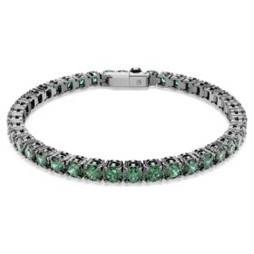 Bracciale Matrix Tennis con taglio rotondo, verde, placcato in rutenio