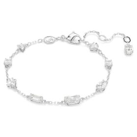 Bracciale Mesmera con tagli misti, design a dispersione, bianco, placcato in rodio