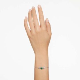Bracciale Mesmera con tagli misti, verde, placcato in rodio