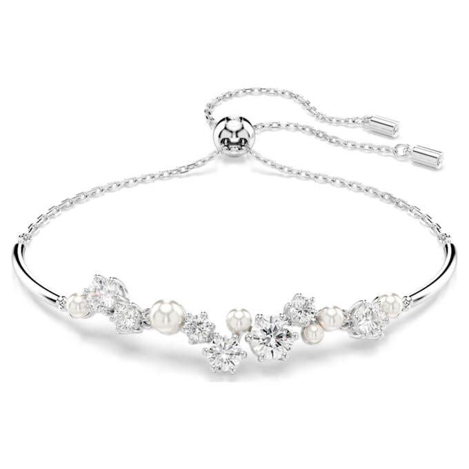 Bracciale rigido Constella con perle di cristallo, taglio rotondo, bianco, placcato in rodio Bracciale rigido Constella con perle di cristallo, taglio rotondo, bianco, placcato in rodio