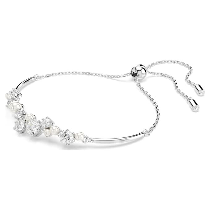 Bracciale rigido Constella con perle di cristallo, taglio rotondo, bianco, placcato in rodio Bracciale rigido Constella con perle di cristallo, taglio rotondo, bianco, placcato in rodio
