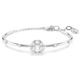 Bracciale rigido Constella con taglio rotondo, pietra danzante, bianco, placcato in rodio