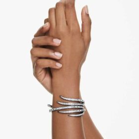 Bracciale rigido della Collezione Vienna “Feather”, bianco, placcato in rutenio