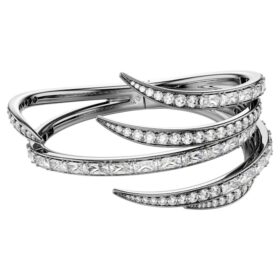 Bracciale rigido della Collezione Vienna “Feather”, bianco, placcato in rutenio