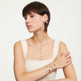 Bracciale rigido Dextera con pavé, bianco, placcato oro rosa