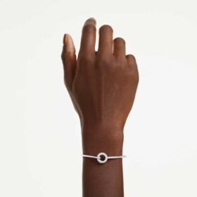 Bracciale rigido Dextera con taglio rotondo, bianco, placcato in rodio