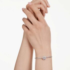 Bracciale rigido Dextera con taglio rotondo, bianco, placcato in rodio