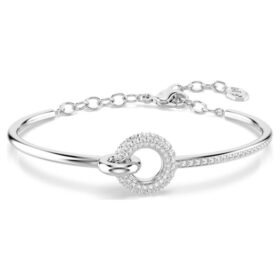 Bracciale rigido Dextera con taglio rotondo, bianco, placcato in rodio
