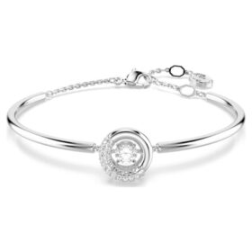 Bracciale rigido Dextera con taglio rotondo, bianco, placcato in rodio