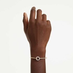 Bracciale rigido Dextera con taglio rotondo, bianco, placcato oro