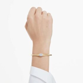 Bracciale rigido Dextera con taglio rotondo, bianco, placcato oro