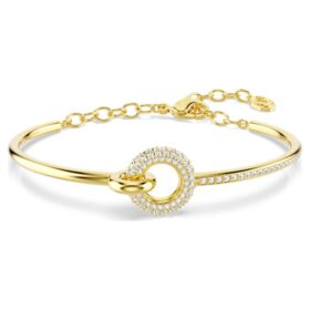 Bracciale rigido Dextera con taglio rotondo, bianco, placcato oro