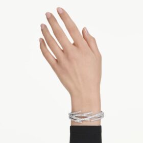 Bracciale rigido Matrix con tagli misti, bianco, placcato in rodio