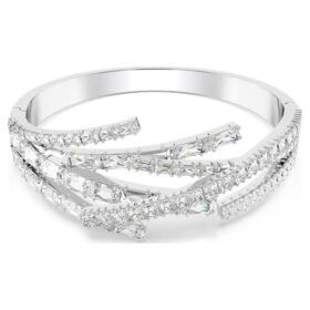 Bracciale rigido Matrix con tagli misti, bianco, placcato in rodio