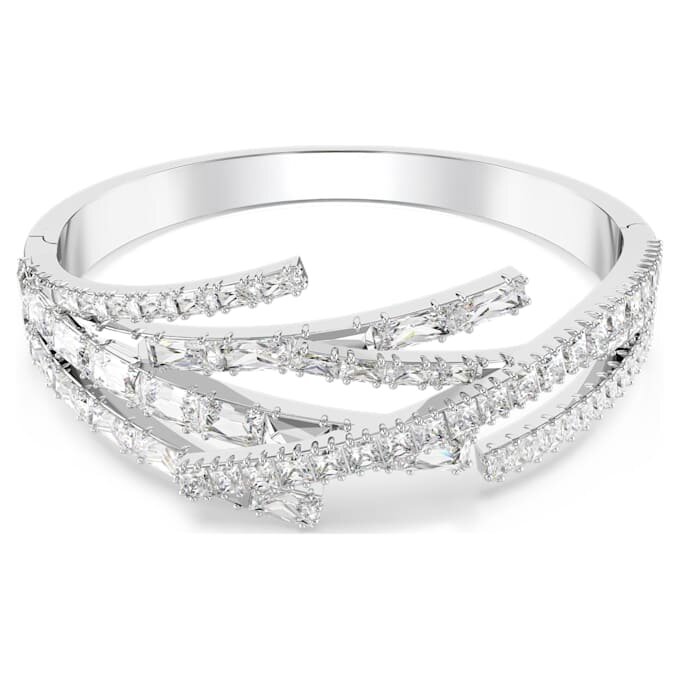 Bracciale rigido Matrix con tagli misti, bianco, placcato in rodio Bracciale rigido Matrix con tagli misti, bianco, placcato in rodio