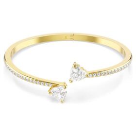 Bracciale rigido Mesmera a forma di cuore, bianco, placcato oro