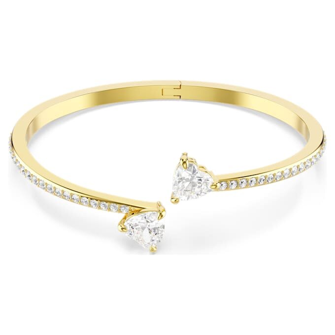 Bracciale rigido Mesmera a forma di cuore, bianco, placcato oro Bracciale rigido Mesmera a forma di cuore, bianco, placcato oro