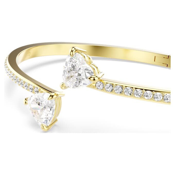 Bracciale rigido Mesmera a forma di cuore, bianco, placcato oro Bracciale rigido Mesmera a forma di cuore, bianco, placcato oro