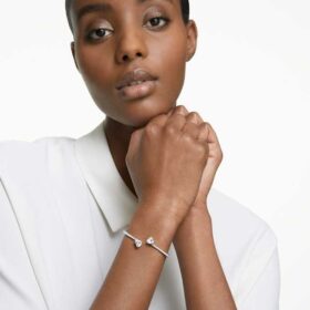 Bracciale rigido Mesmera con cuore, bianco, placcato in rodio