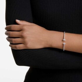 Bracciale rigido Mesmera con tagli misti, bianco, placcato in rodio