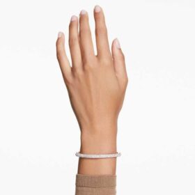 Bracciale rigido Sublima con pavé di cristalli, bianco, placcato oro rosa
