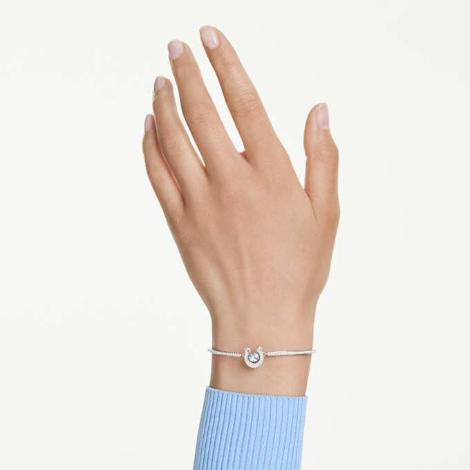 Bracciale rigido Symbolica con taglio rotondo, pavé, ferro di cavallo, blu, placcato in rodio Bracciale rigido Symbolica con taglio rotondo, pavé, ferro di cavallo, blu, placcato in rodio