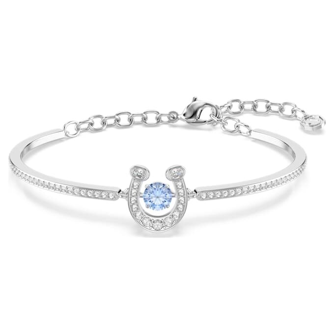 Bracciale rigido Symbolica con taglio rotondo, pavé, ferro di cavallo, blu, placcato in rodio Bracciale rigido Symbolica con taglio rotondo, pavé, ferro di cavallo, blu, placcato in rodio