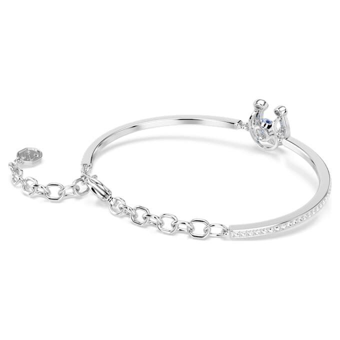 Bracciale rigido Symbolica con taglio rotondo, pavé, ferro di cavallo, blu, placcato in rodio Bracciale rigido Symbolica con taglio rotondo, pavé, ferro di cavallo, blu, placcato in rodio