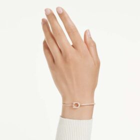 Bracciale rigido Symbolica Pavé, ferro di cavallo, bianco, placcato oro rosa