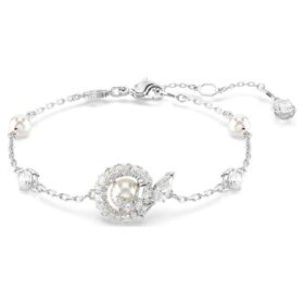 Bracciale Serpente con perla di cristallo, tagli misti, Anno del Serpente, bianco, placcato in rodio