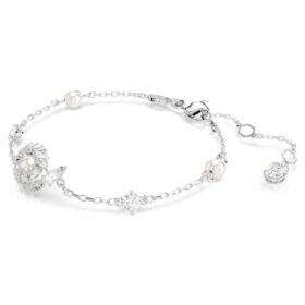 Bracciale Serpente con perla di cristallo, tagli misti, Anno del Serpente, bianco, placcato in rodio