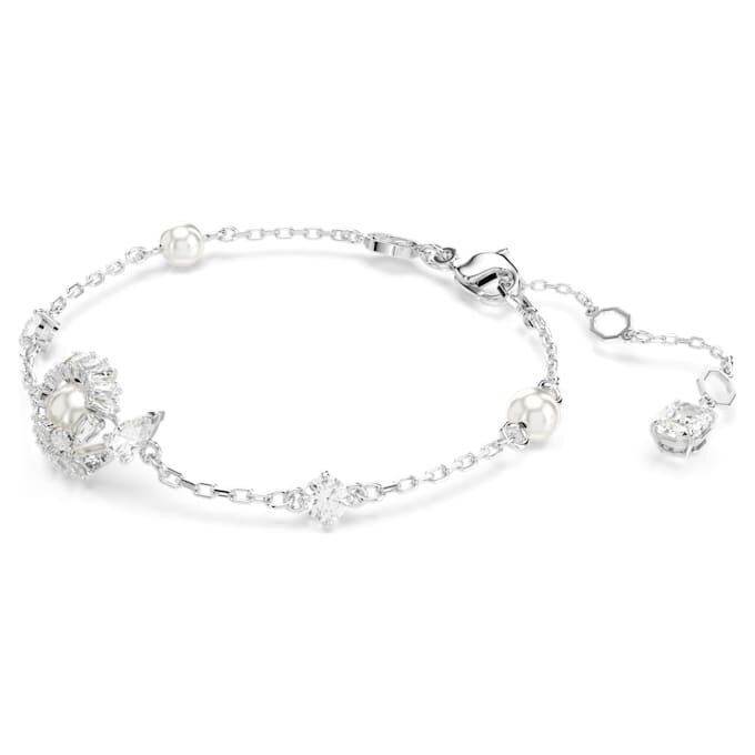 Bracciale Serpente con perla di cristallo, tagli misti, Anno del Serpente, bianco, placcato in rodio Bracciale Serpente con perla di cristallo, tagli misti, Anno del Serpente, bianco, placcato in rodio