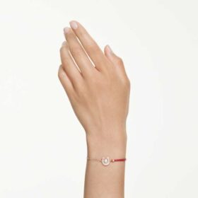 Bracciale Symbolica con perla di cristallo, pavé, ferro di cavallo, bianco, placcato oro rosa