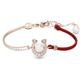 Bracciale Symbolica con perla di cristallo, pavé, ferro di cavallo, bianco, placcato oro rosa