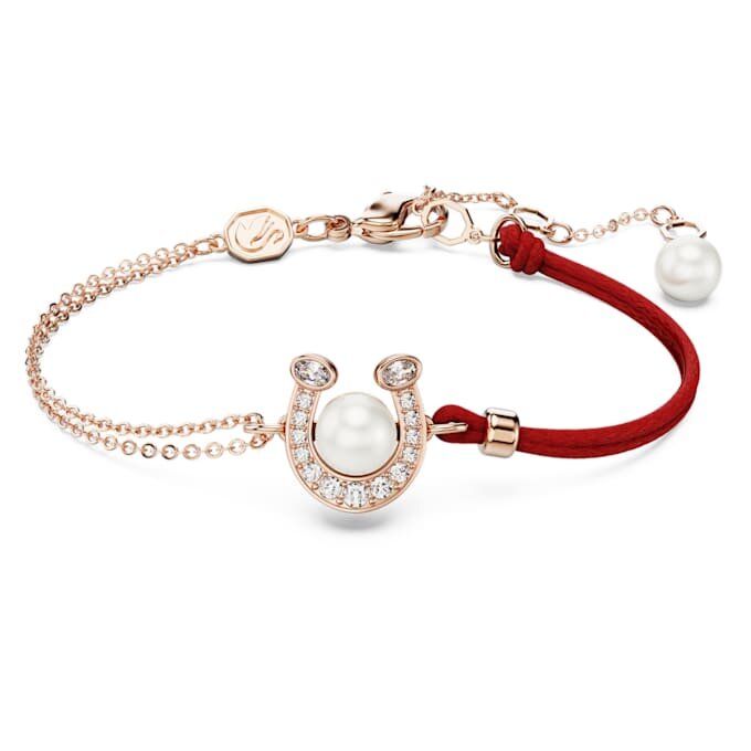 Bracciale Symbolica con perla di cristallo, pavé, ferro di cavallo, bianco, placcato oro rosa Bracciale Symbolica con perla di cristallo, pavé, ferro di cavallo, bianco, placcato oro rosa