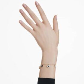 Bracciale Symbolica con perla di cristallo, trifoglio, occhio malvagio e ferro di cavallo, blu, placcato in oro