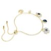 Bracciale Symbolica con perla di cristallo, trifoglio, occhio malvagio e ferro di cavallo, blu, placcato in oro