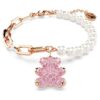 Bracciale Teddy con perla di cristallo, orsacchiotto, rosa, placcato oro rosa