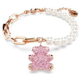 Bracciale Teddy con perla di cristallo, orsacchiotto, rosa, placcato oro rosa Bracciale Teddy con perla di cristallo, orsacchiotto, rosa, placcato oro rosa