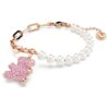 Bracciale Teddy con perla di cristallo, orsacchiotto, rosa, placcato oro rosa