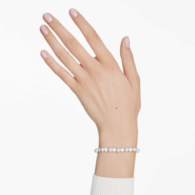 Bracciale Tennis Matrix con perle di cristallo, taglio rotondo, bianco, placcato in rodio Bracciale Tennis Matrix con perle di cristallo, taglio rotondo, bianco, placcato in rodio